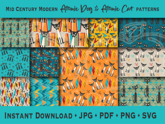 Atomic Dog Cat Patterns, Digital Papers for Graphics and Patterns