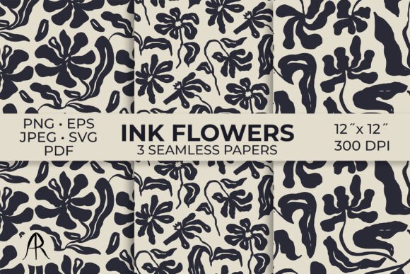 Black Ink Brush Bold Flowers Patterns Review