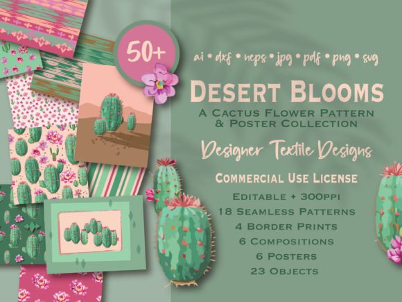 Cacti Cactus Flower Patterns Posters for Graphics and Patterns