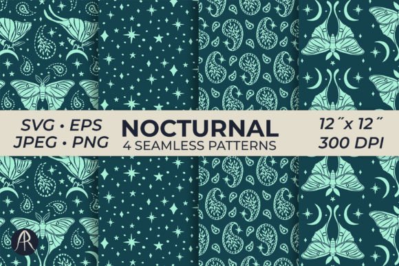 Celestial Luna Moths Paisley Patterns for Graphics
