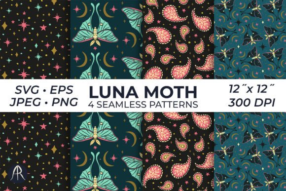 Celestial Luna Moths Paisley Patterns & Graphics