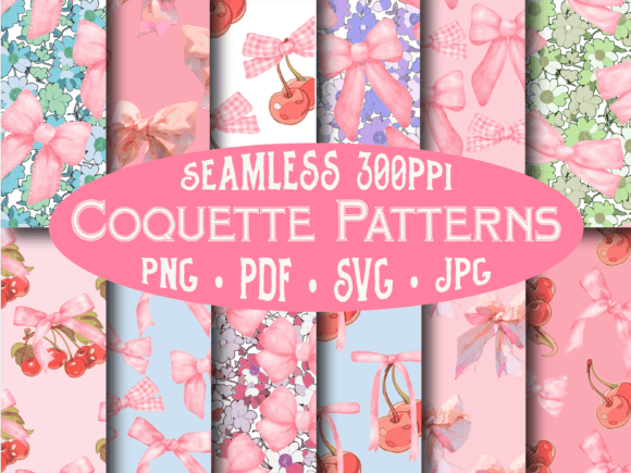 Coquette Patterns, Bows Cherry Patterns for Graphics