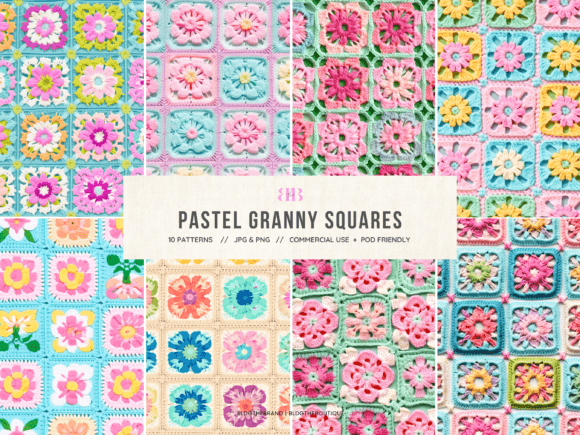 Crochet Granny Squares Seamless Patterns: Graphics for Local Brands