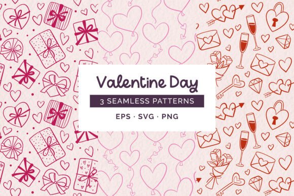 Doodle Valentine Day Seamless Patterns for Modern Graphics