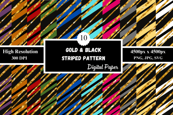 Gold and Black Striped Patterns for Graphics and Editorial