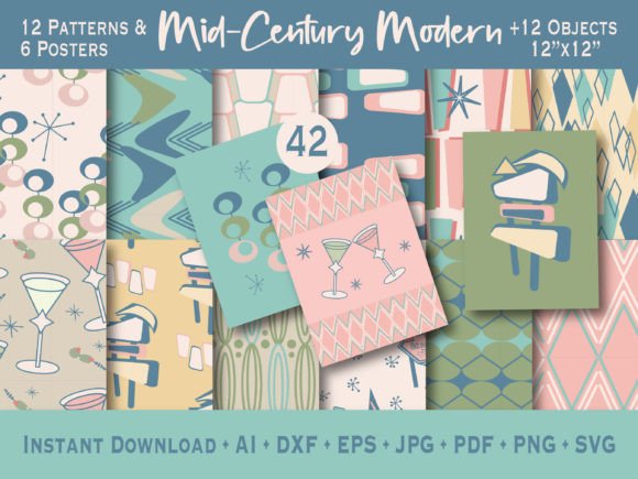 Mid Century Modern SVG Patterns Posters for Graphics