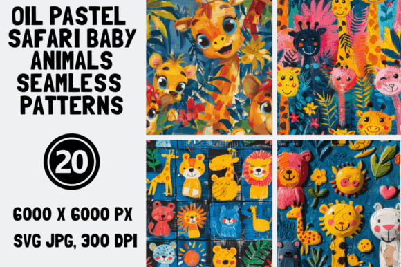 Safari Animals Oil Pastel Patterns for Graphics